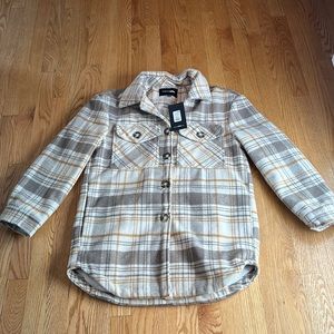 Fashion Nova Beige and Gray Plaid Utility Jacket